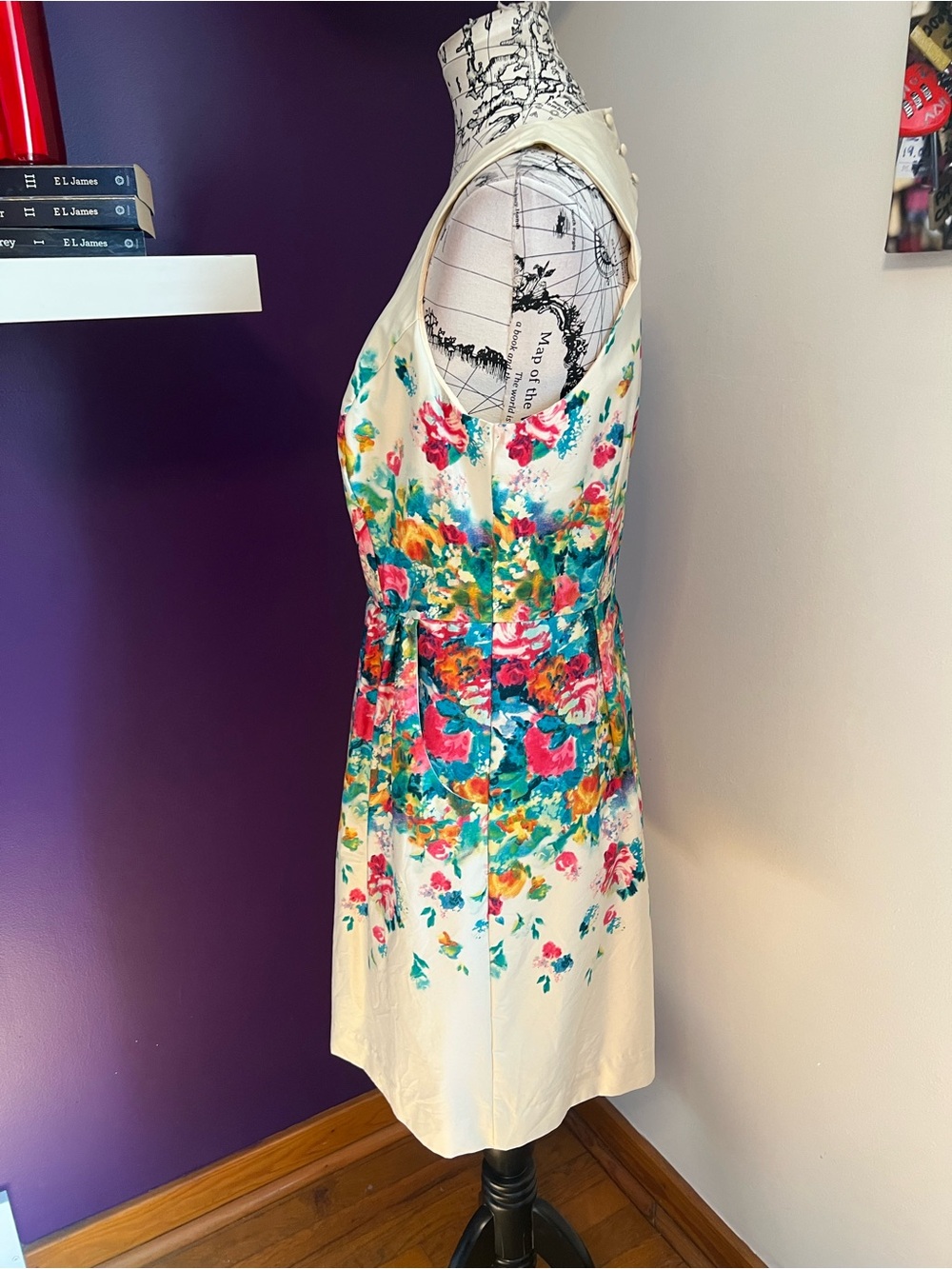 Maeve Cream Midi Dress with Teal, Pink & Orange Floral Print - Picture 5 of 13